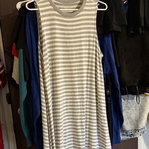 Time and Tru Gray and White Striped Tank Top